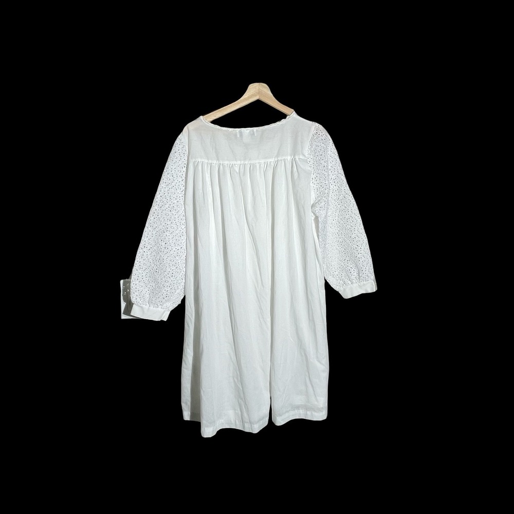 Willow Creek White Eyelet Lace Button Front House Dress Nightgown USA Made - Picture 4 of 9